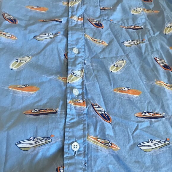 J Crew Mens Short Sleeve Button-Down Shirt Size S Blue Speedboat Print - Picture 2 of 8